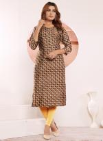 Muslin Brown Festival Wear Printed Readymade Kurti